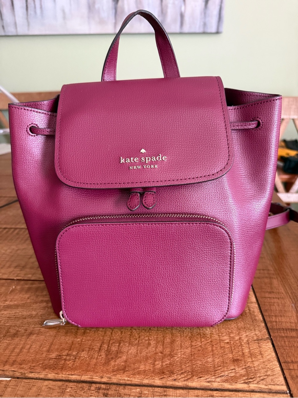 Kate Spade New York Darcy Flap Backpack Berry Pink Saffiano Leather - Excellent